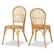 Pemberly Row Modern Bohemian Natural Brown Rattan 2-Piece Dining Chair Set