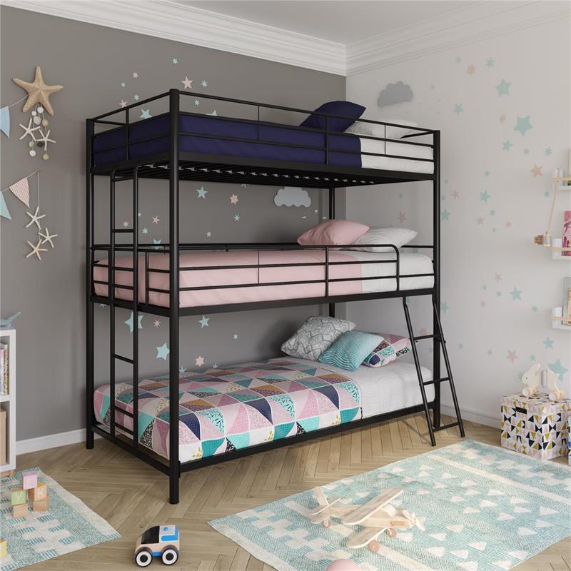Pemberly Row Metal Triple Bunk Bed Bed for Kids Twin/Twin/Twin in Black