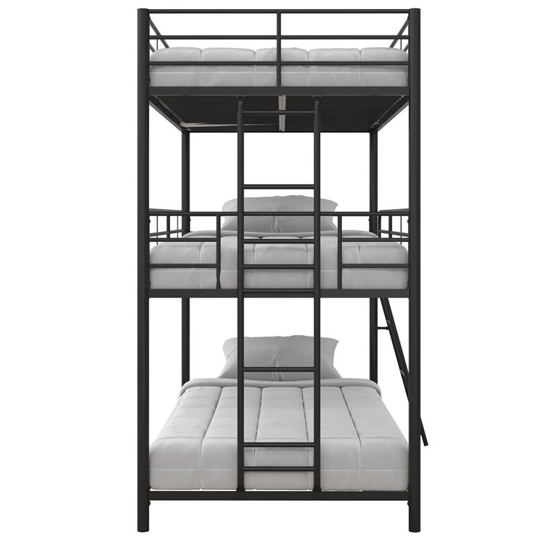 Pemberly Row Metal Triple Bunk Bed Bed for Kids Twin/Twin/Twin in Black