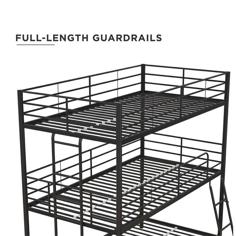Pemberly Row Metal Triple Bunk Bed Bed for Kids Twin/Twin/Twin in Black