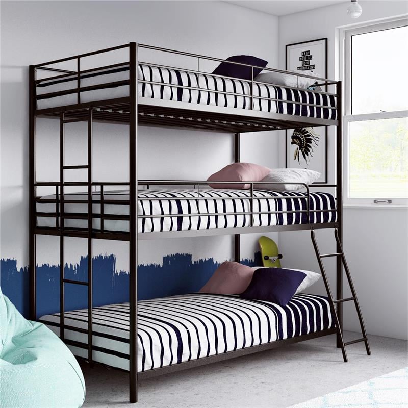 Pemberly Row Metal Triple Bunk Bed Bed for Kids Twin/Twin/Twin in Black