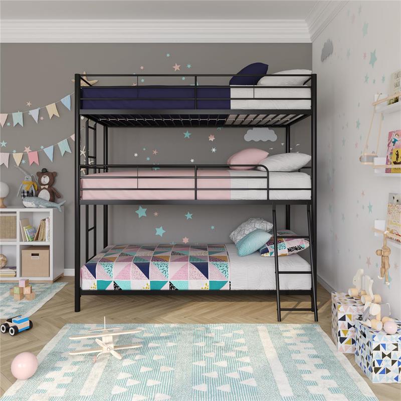 Pemberly Row Metal Triple Bunk Bed Bed for Kids Twin/Twin/Twin in Black
