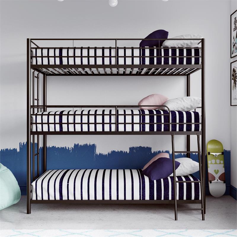 Pemberly Row Metal Triple Bunk Bed Bed for Kids Twin/Twin/Twin in Black