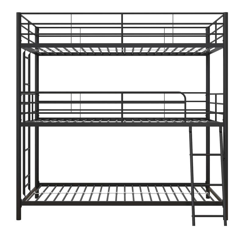 Pemberly Row Metal Triple Bunk Bed Bed for Kids Twin/Twin/Twin in Black