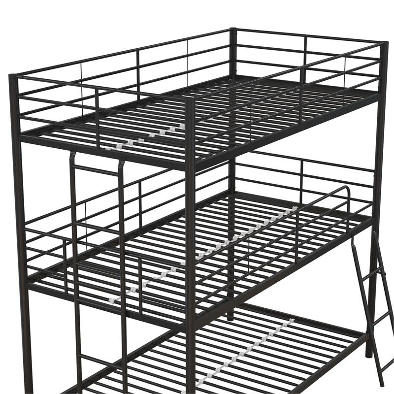 Pemberly Row Metal Triple Bunk Bed Bed for Kids Twin/Twin/Twin in Black