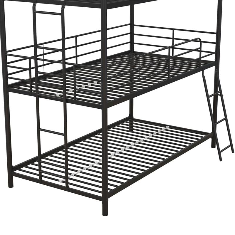 Pemberly Row Metal Triple Bunk Bed Bed for Kids Twin/Twin/Twin in Black