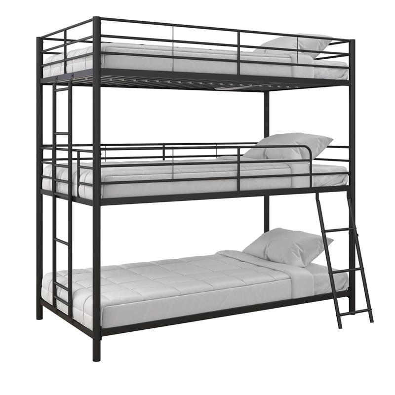 Pemberly Row Metal Triple Bunk Bed Bed for Kids Twin/Twin/Twin in Black