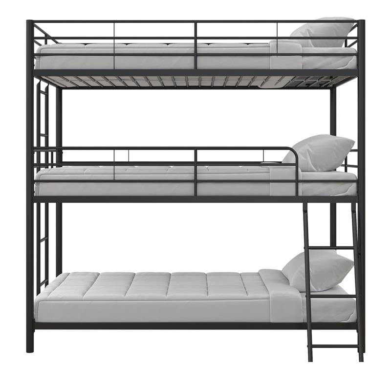 Pemberly Row Metal Triple Bunk Bed Bed for Kids Twin/Twin/Twin in Black