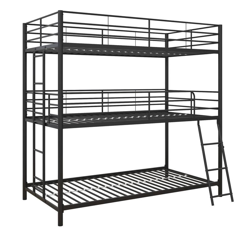 Pemberly Row Metal Triple Bunk Bed Bed for Kids Twin/Twin/Twin in Black