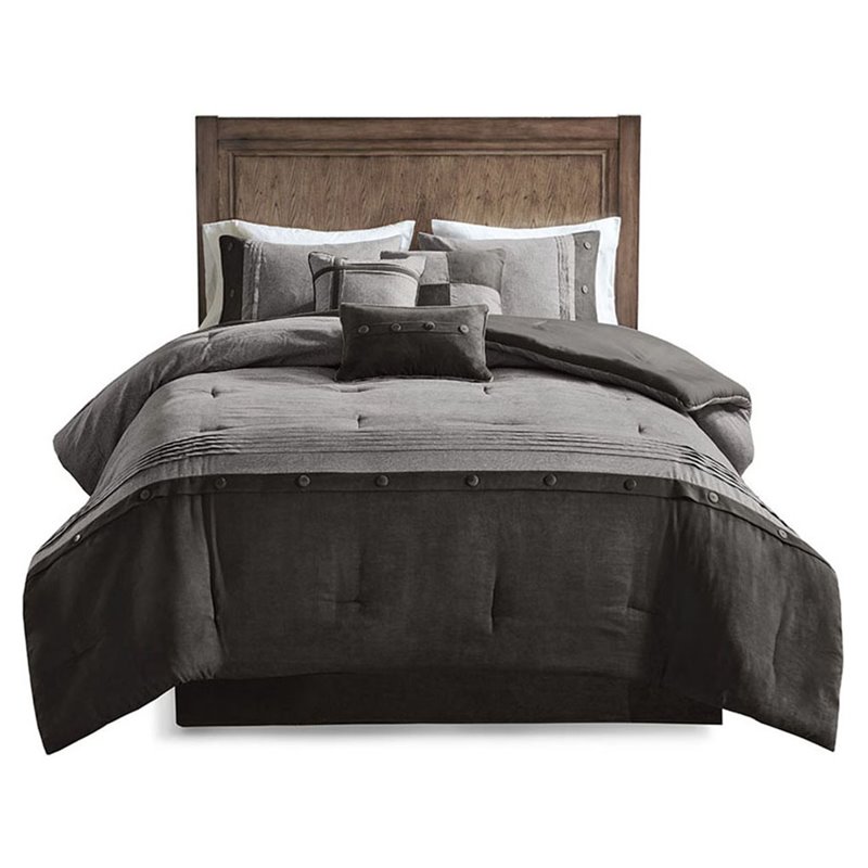 Pemberly Row 7-Piece Polyester Microsuede Comforter Set in Gray
