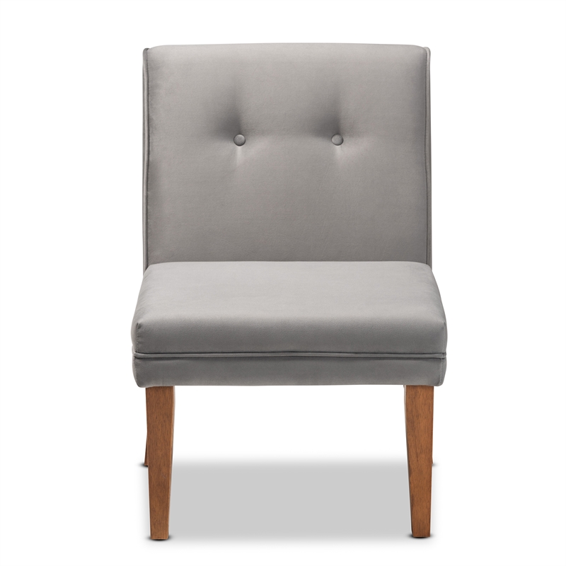 Pemberly Row Gray Velvet Upholstered and Brown Wood Dining Chair