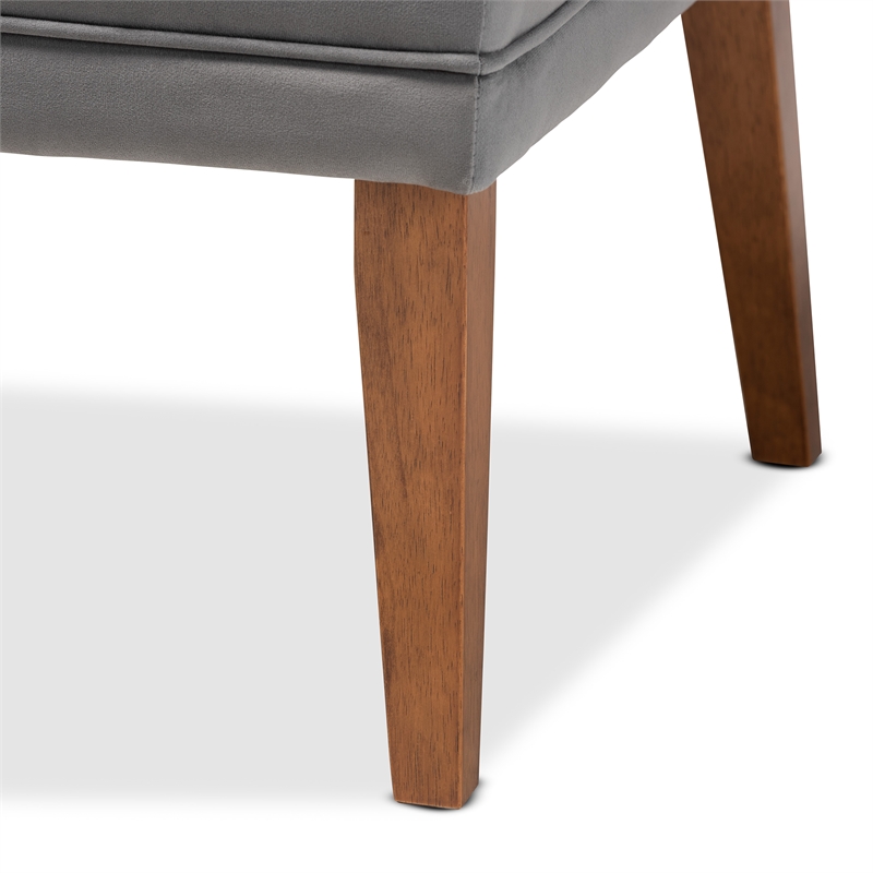 Pemberly Row Gray Velvet Upholstered and Brown Wood Dining Chair