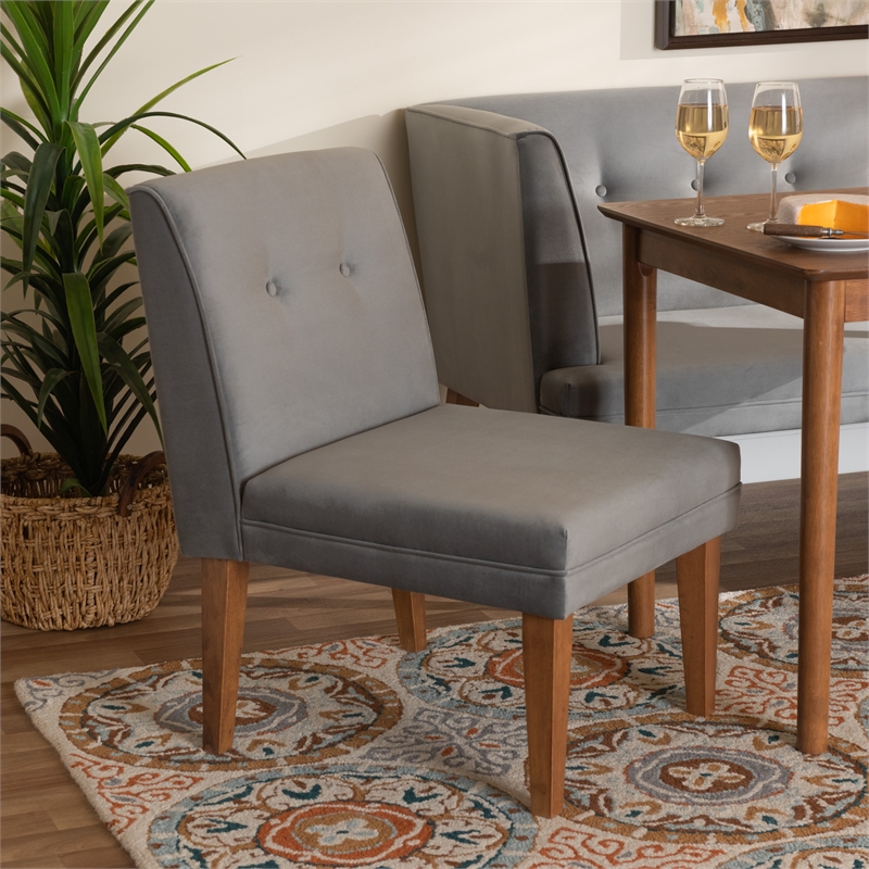 Pemberly Row Gray Velvet Upholstered and Brown Wood Dining Chair