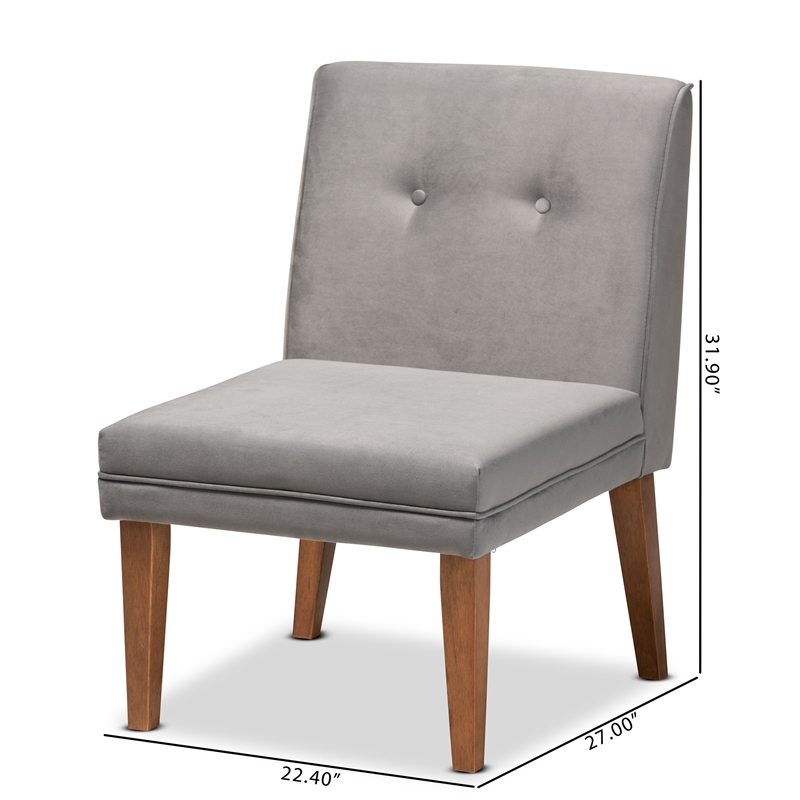 Pemberly Row Gray Velvet Upholstered and Brown Wood Dining Chair
