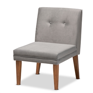 Pemberly Row Gray Velvet Upholstered and Brown Wood Dining Chair