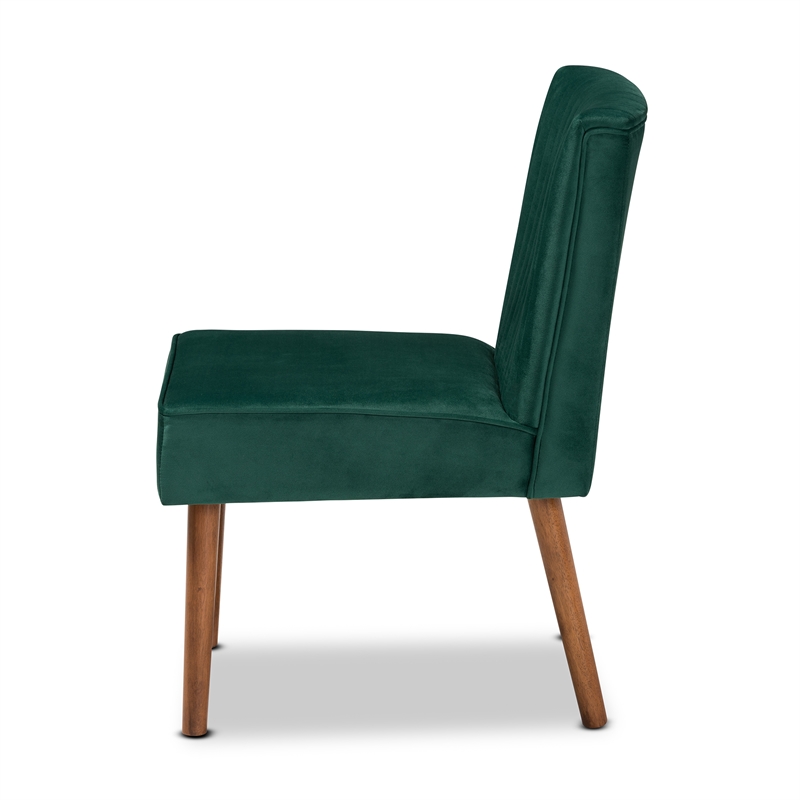 Pemberly Row Green Velvet Upholstered and Brown Wood Dining Chair