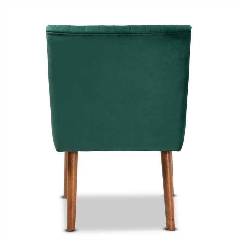 Pemberly Row Green Velvet Upholstered and Brown Wood Dining Chair
