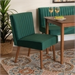 Pemberly Row Green Velvet Upholstered and Brown Wood Dining Chair