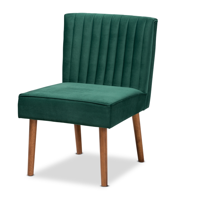 Pemberly Row Green Velvet Upholstered and Brown Wood Dining Chair