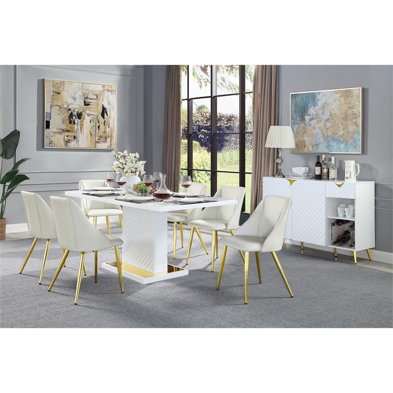 Pemberly Row Wooden Rectangular Top Dining Table in White High Gloss