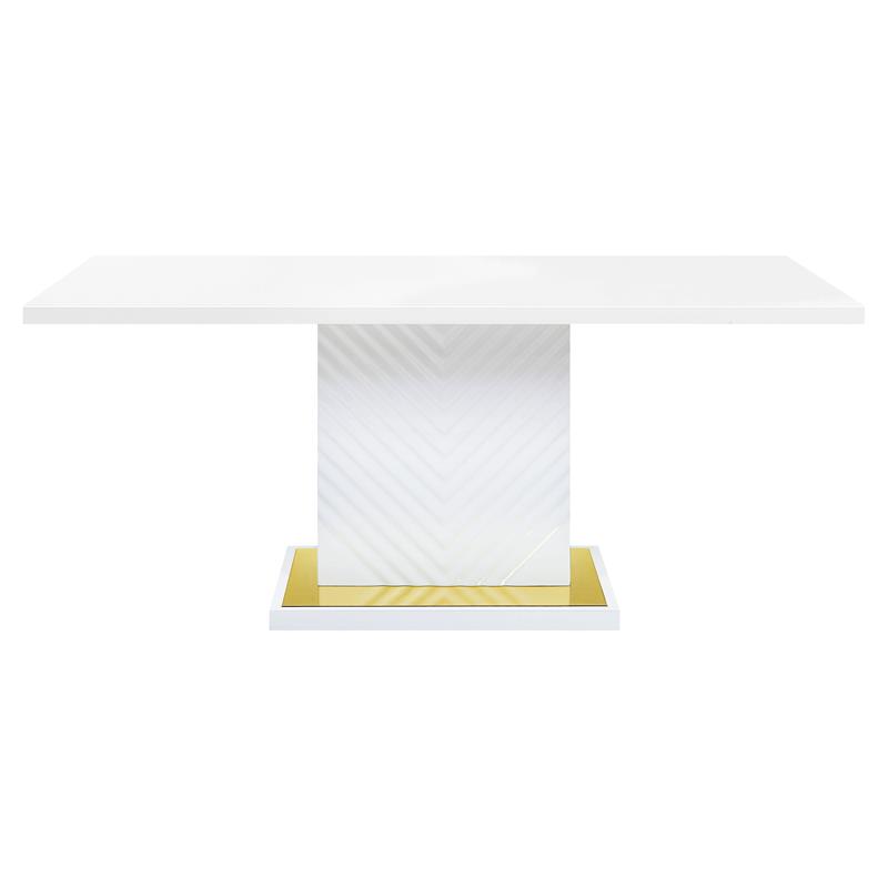 Pemberly Row Wooden Rectangular Top Dining Table in White High Gloss