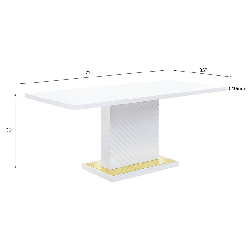 Pemberly Row Wooden Rectangular Top Dining Table in White High Gloss