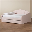 Pemberly Row Light Pink Velvet Fabric Queen Size Daybed with Trundle