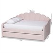 Pemberly Row Light Pink Velvet Fabric Queen Size Daybed with Trundle