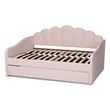 Pemberly Row Light Pink Velvet Fabric Queen Size Daybed with Trundle