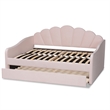 Pemberly Row Light Pink Velvet Fabric Queen Size Daybed with Trundle