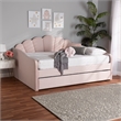 Pemberly Row Light Pink Velvet Fabric Queen Size Daybed with Trundle