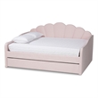 Pemberly Row Light Pink Velvet Fabric Queen Size Daybed with Trundle