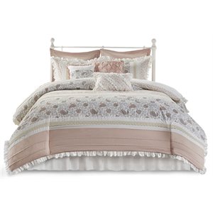 Pemberly Row 9-Piece Cotton T180 Printing Pieced Comforter Set in Pink