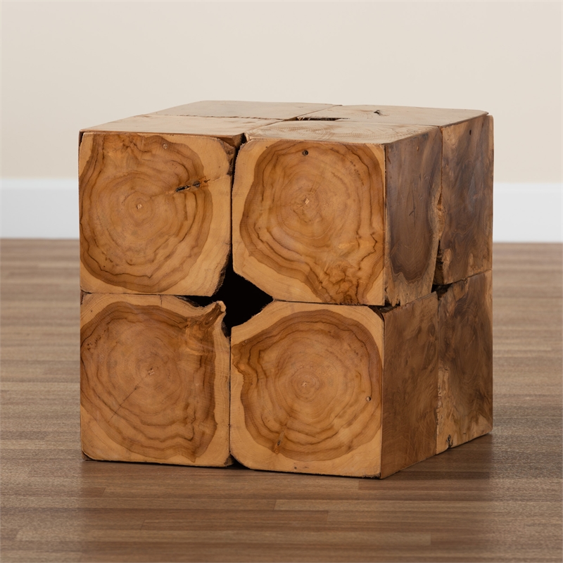 Pemberly Row Rustic Transitional Natural Brown Teak Root End Table