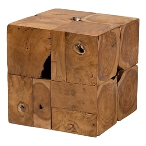 Pemberly Row Rustic Transitional Natural Brown Teak Root End Table