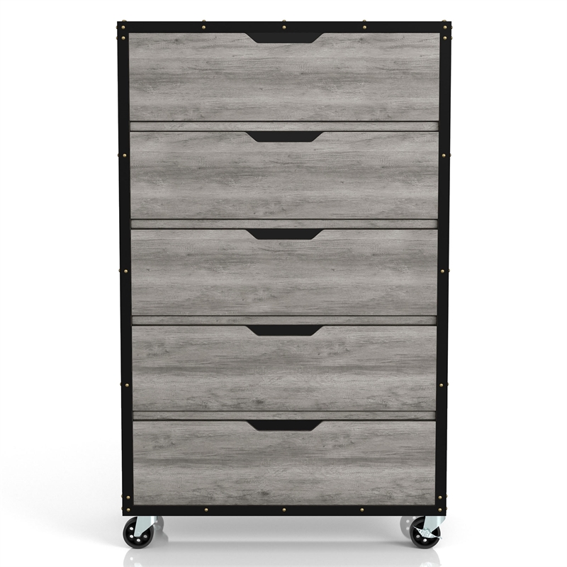 Pemberly Row Modern Wood 5-Drawer Dresser in Vintage Gray Oak