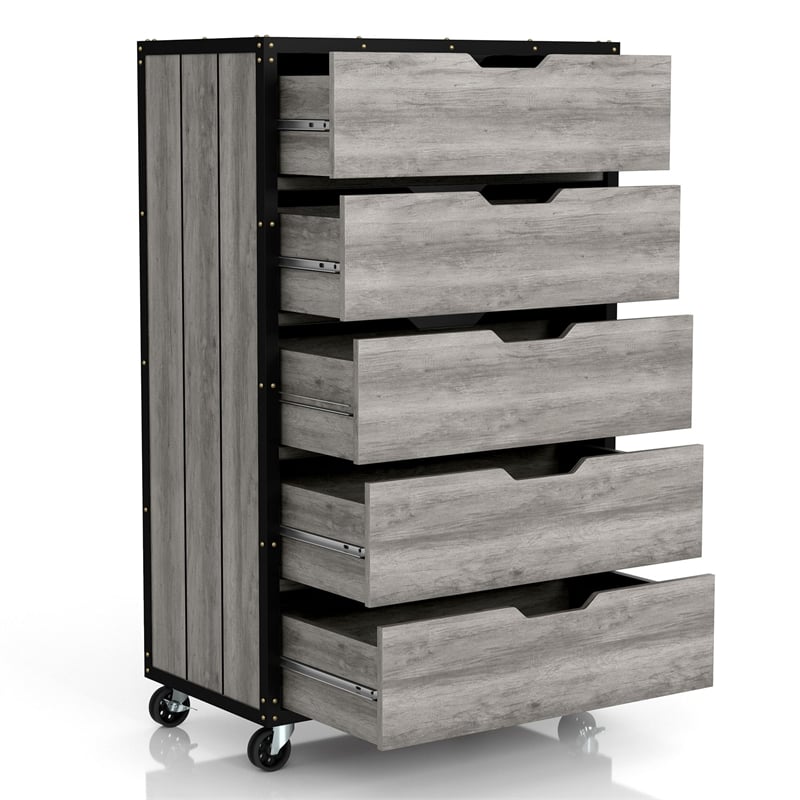 Pemberly Row Modern Wood 5-Drawer Dresser in Vintage Gray Oak