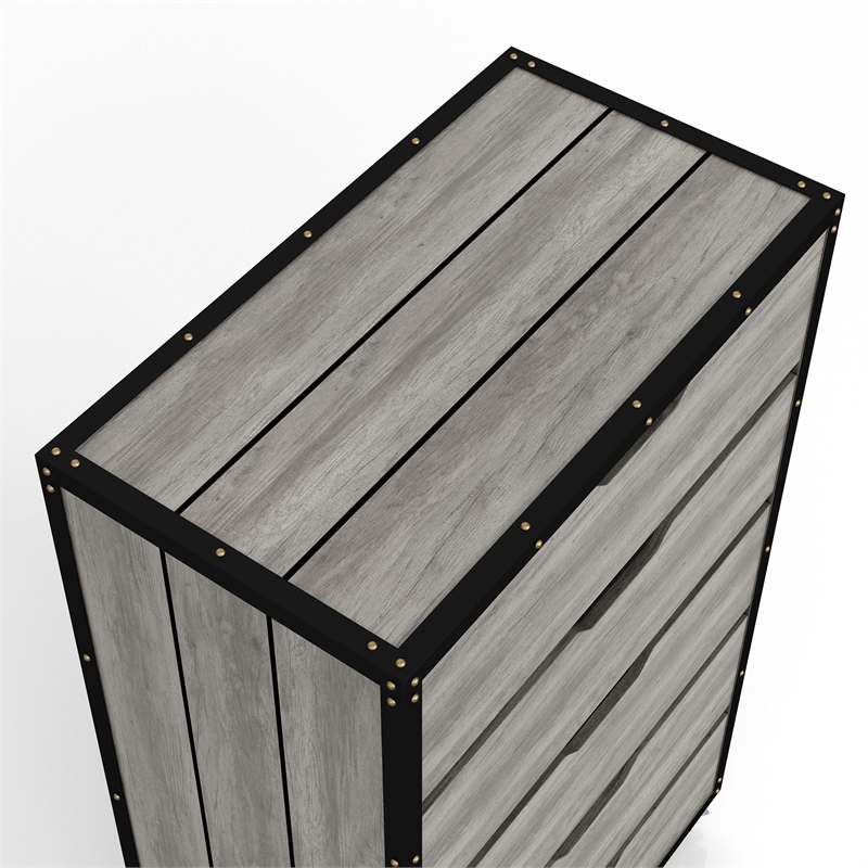 Pemberly Row Modern Wood 5-Drawer Dresser in Vintage Gray Oak