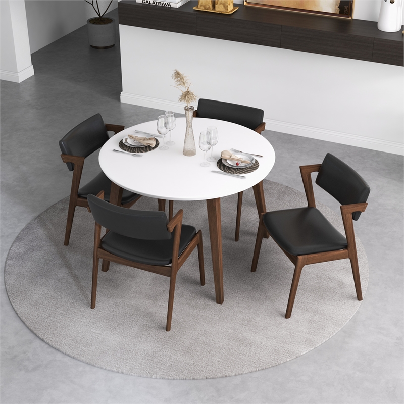 Pemberly Row Mid-Century Faux Leather Upholstered Dining Chair in Black (Pair)