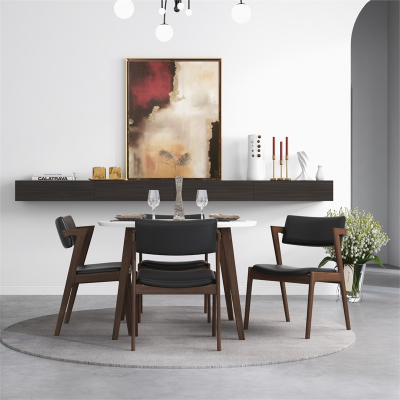 Pemberly Row Mid-Century Faux Leather Upholstered Dining Chair in Black (Pair)
