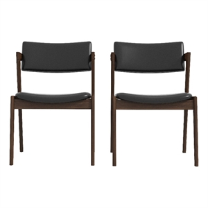 Pemberly Row Mid-Century Faux Leather Upholstered Dining Chair in Black (Pair)