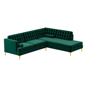 Pemberly Row Pillow Back Velvet Right-Facing Upholstered Sectional in Green