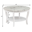 Pemberly Row Round Coffee Table with Shelf in White Wood and Faux Marble