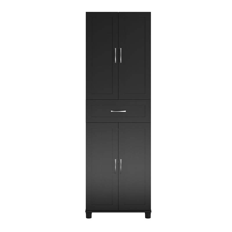 Pemberly Row Modern Framed Storage Cabinet with Drawer in Black
