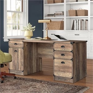 Pemberly Row Transitional Particle Board and Wood Desk in Oak