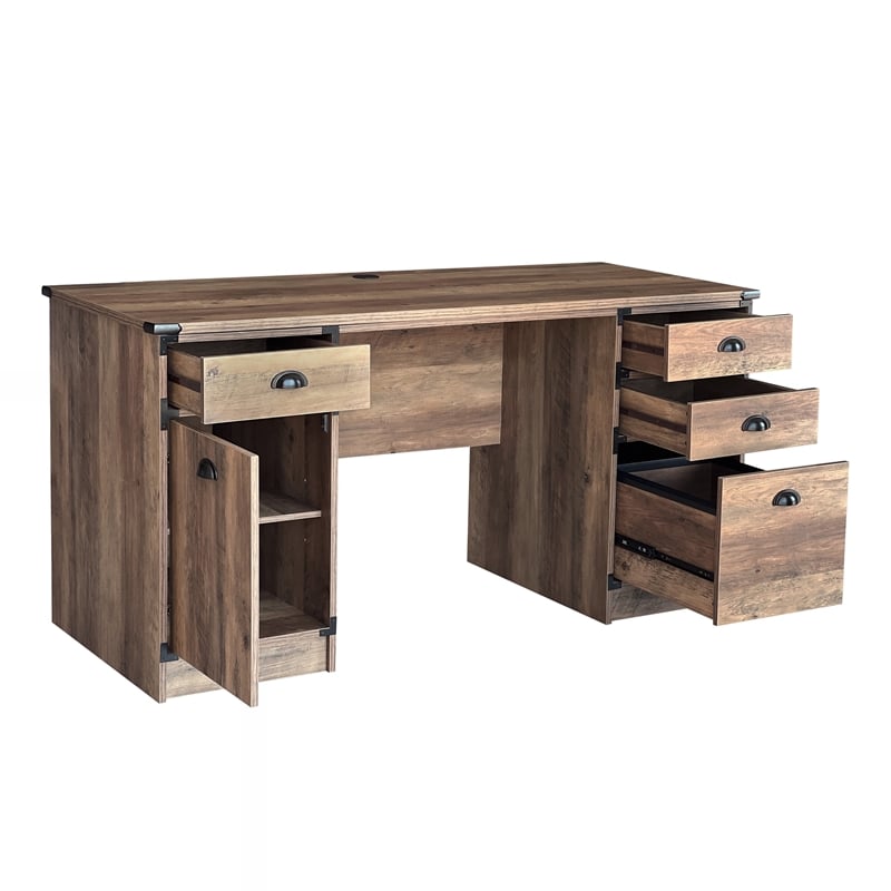 Pemberly Row Transitional Particle Board and Wood Desk in Oak