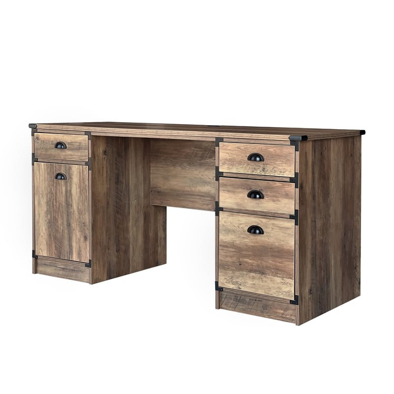 Pemberly Row Transitional Particle Board and Wood Desk in Oak