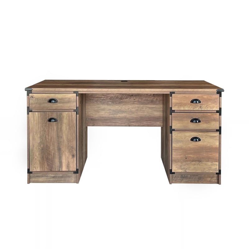 Pemberly Row Transitional Particle Board and Wood Desk in Oak