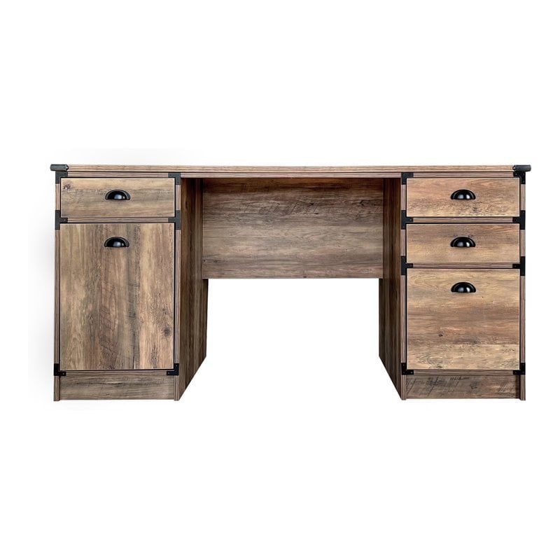 Pemberly Row Transitional Particle Board and Wood Desk in Oak