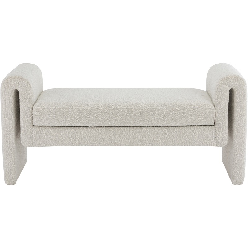 Pemberly Row Contemporary Transitional Cream Finish Fabric Bench